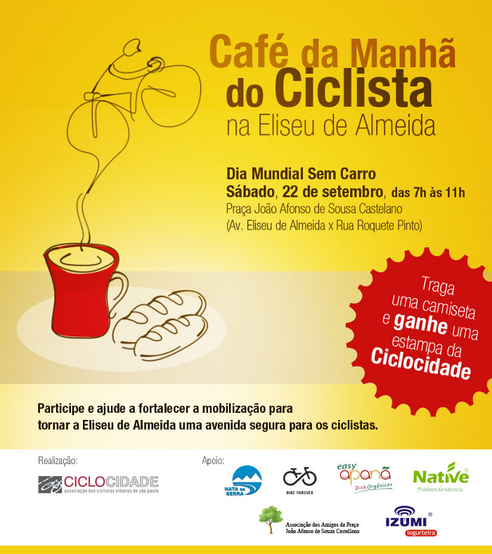 Café da Manhã do Ciclista na Eliseu de Almeida e Mão na Roda na Semana da Mobilidade