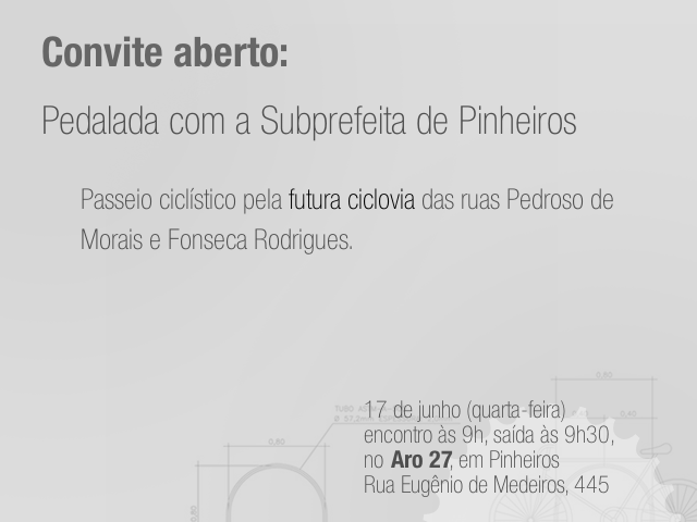 Convite aberto: Pedalada com a Subprefeita de Pinheiros