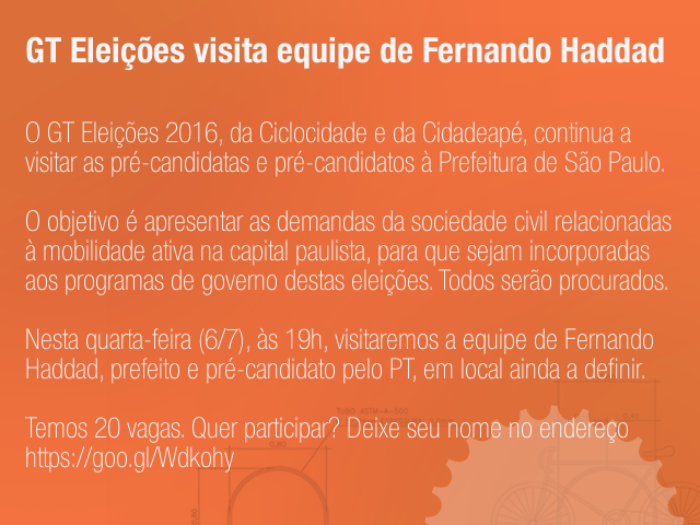 GT Eleições visita a equipe de Fernando Haddad​ esta quarta (6/7)